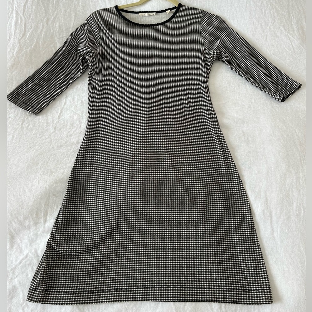 Doen brand new never worn black and white gingham knit mini long sleeve dress S